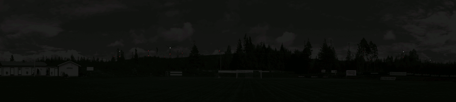Animation av vindkraftverkens hinderbelysning i mörker, sett från fotopunkten Fotbollsplan Östavall (se dokument Mörkermontage ovan för detaljer).